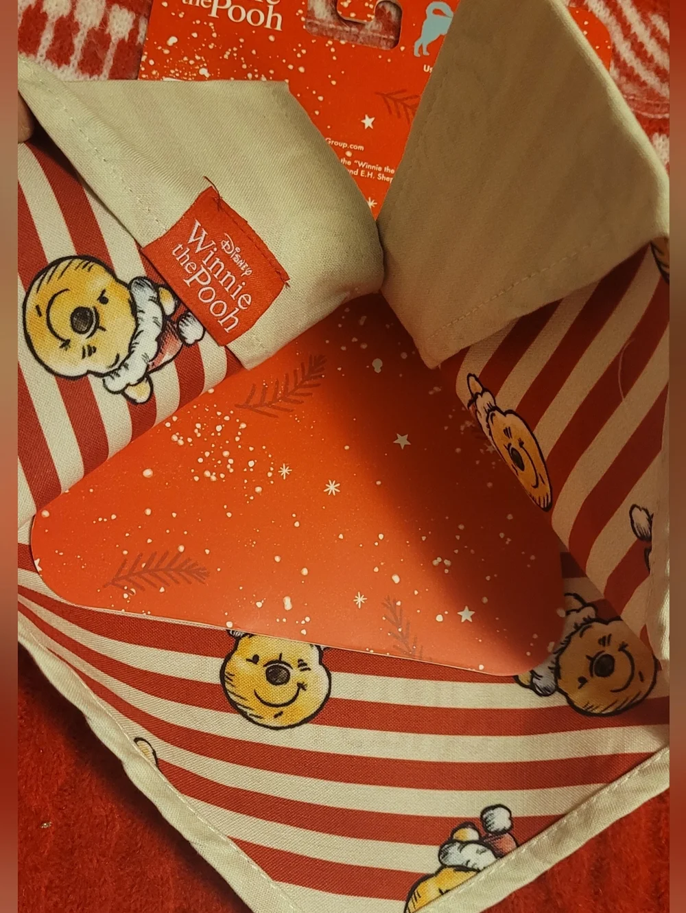 Disney Winnie the Pooh Cream & Red Striped Reversible Pet Bandana, L/XL